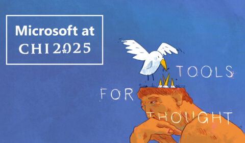 A digital illustration of a person with a contemplative expression, resting their chin on their hand. The top of the person's head is open, revealing a white bird standing inside. The seagull is holding a worm in its beak, feeding the baby birds. The background is blue, and the words