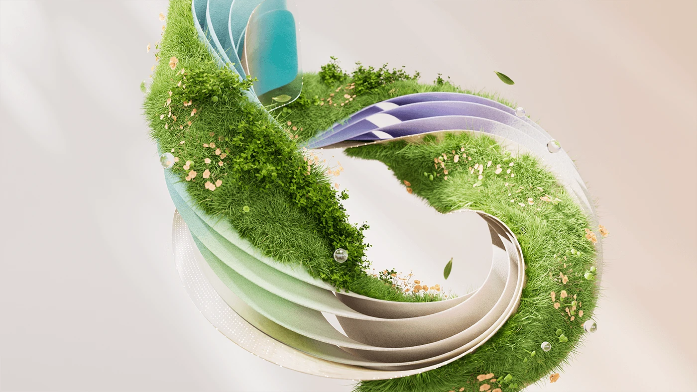 A decorative image of abstract art and greenery with water droplets
